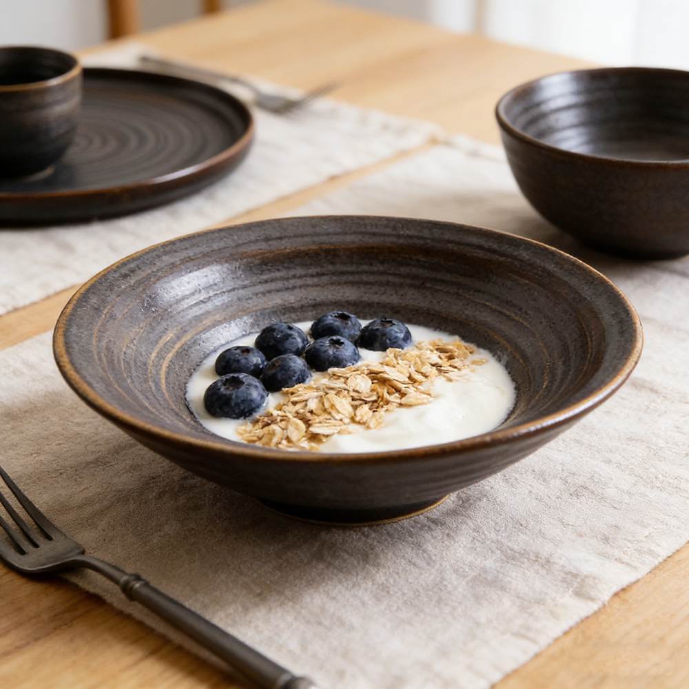 Dark Brown Swirl Matte Glaze Ceramic Tableware Set