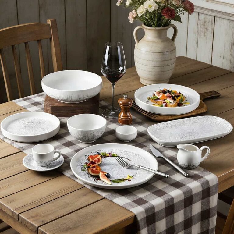 White-Gray Splatter Texture Ceramic Tableware