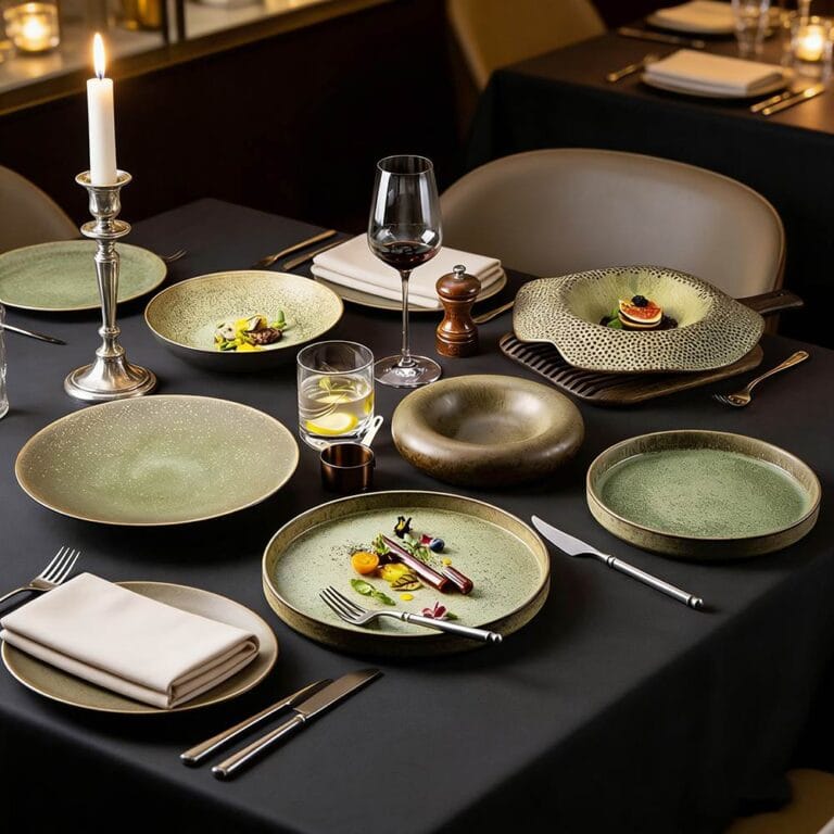 Moss-Green Speckled Stoneware Tableware Set