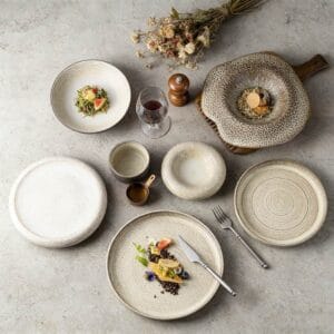 Reto Wabi-Sabi Style Beige Gray Multi Texture Stoneware Dinnerware Set