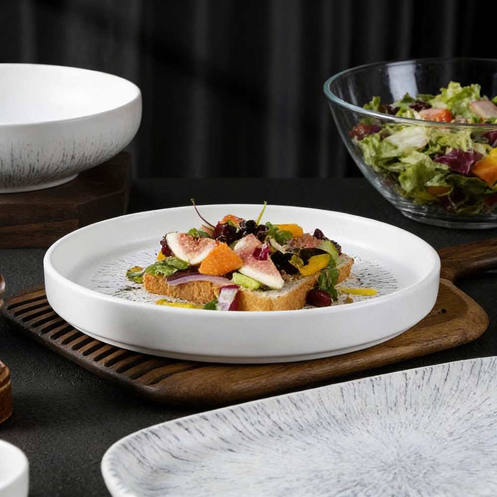 White-Gray Splatter Texture Ceramic Tableware