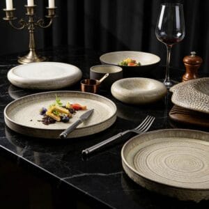 Reto Wabi-Sabi Style Beige Gray Multi Texture Stoneware Dinnerware Set