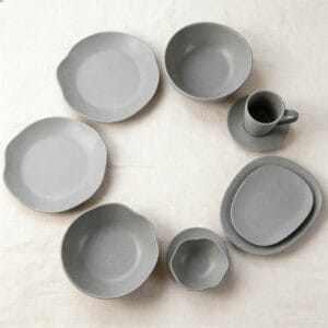 Premium Matte Gray Ceramic Tableware Set - Irregular Soft-Edge