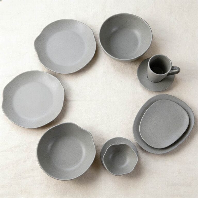Premium Matte Gray Ceramic Tableware Set - Irregular Soft-Edge