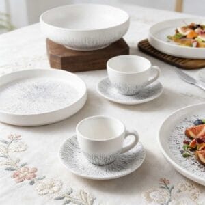 White-Gray Splatter Texture Ceramic Tableware