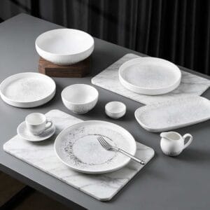 White-Gray Splatter Texture Ceramic Tableware