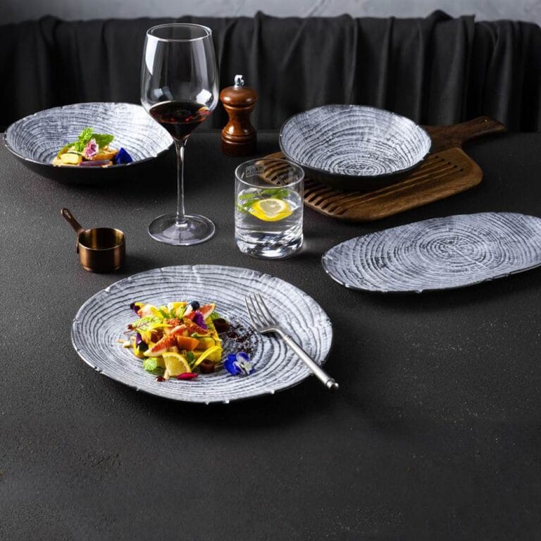 Wood-Grain Growth Ring Ceramic Dinner Plate Set