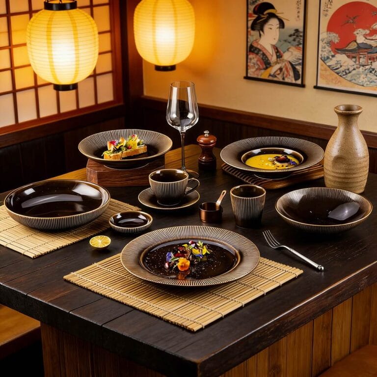 Dark Brown Gilded Vertical Texture High-Temperature Kiiln Change Ceramic Tableware Set