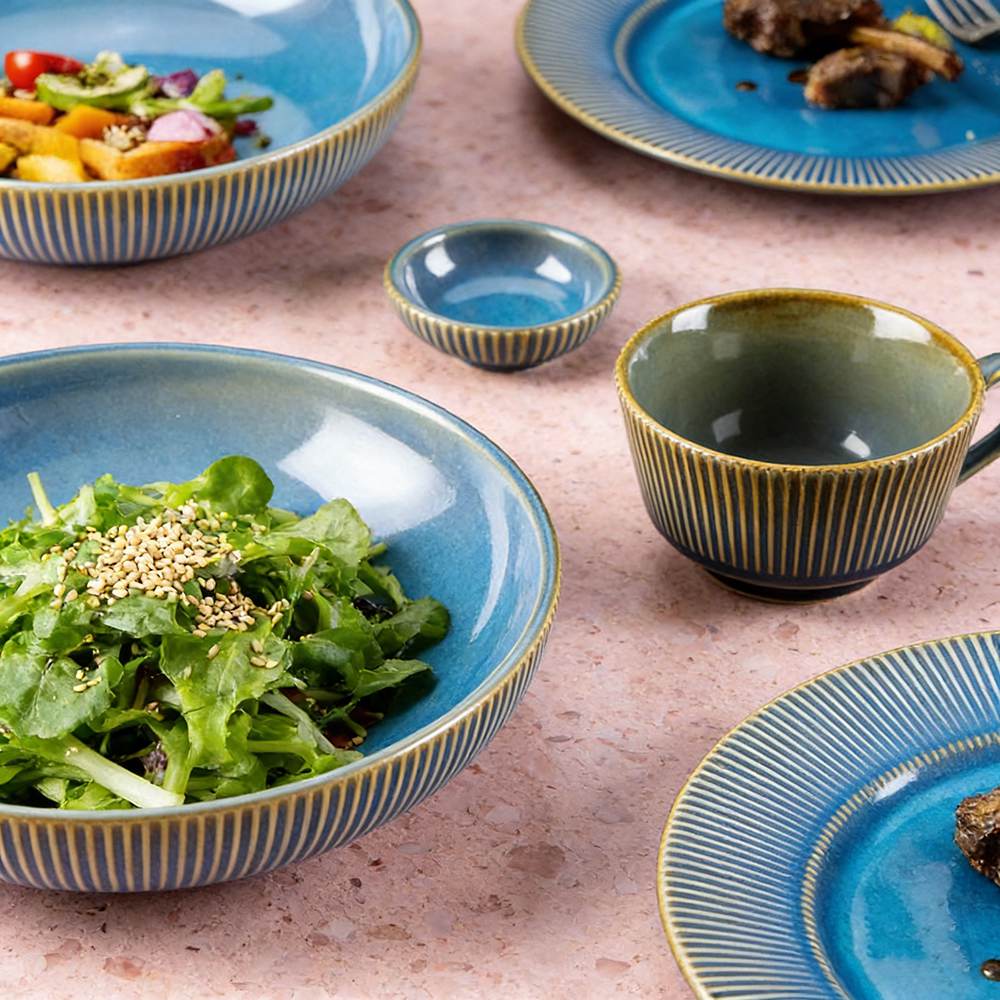 Gradient Peacock Blue Glaze Ceramic Dinnerware Set