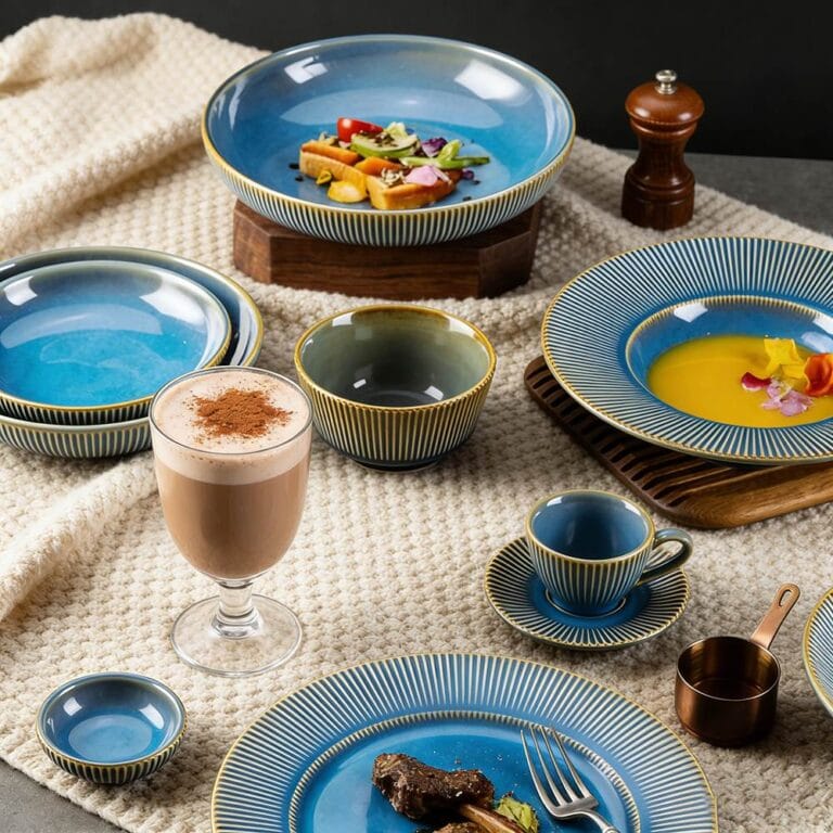 Gradient Peacock Blue Glaze Ceramic Dinnerware Set