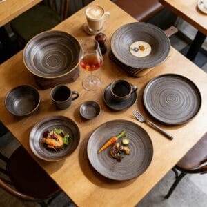 Dark Brown Swirl Matte Glaze Ceramic Tableware Set
