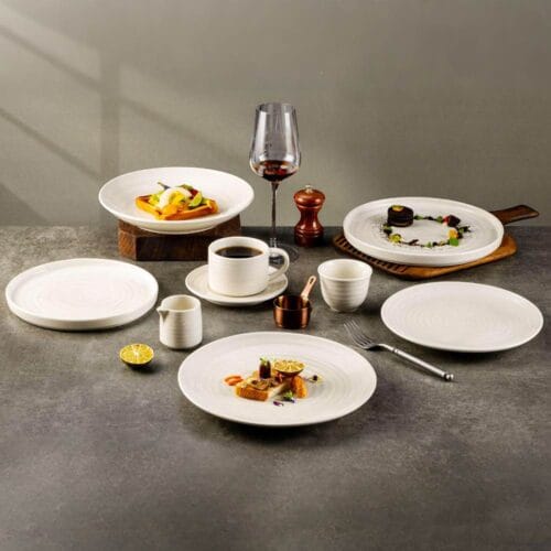 Pure White Swirl Texture Porcelain Dinnerware Set