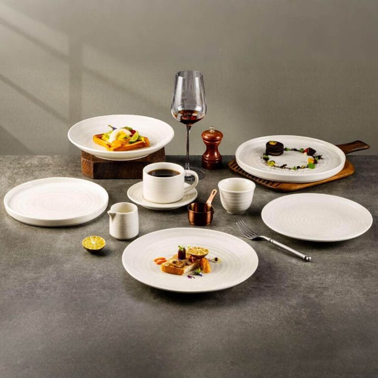 Pure White Swirl Texture Porcelain Dinnerware Set