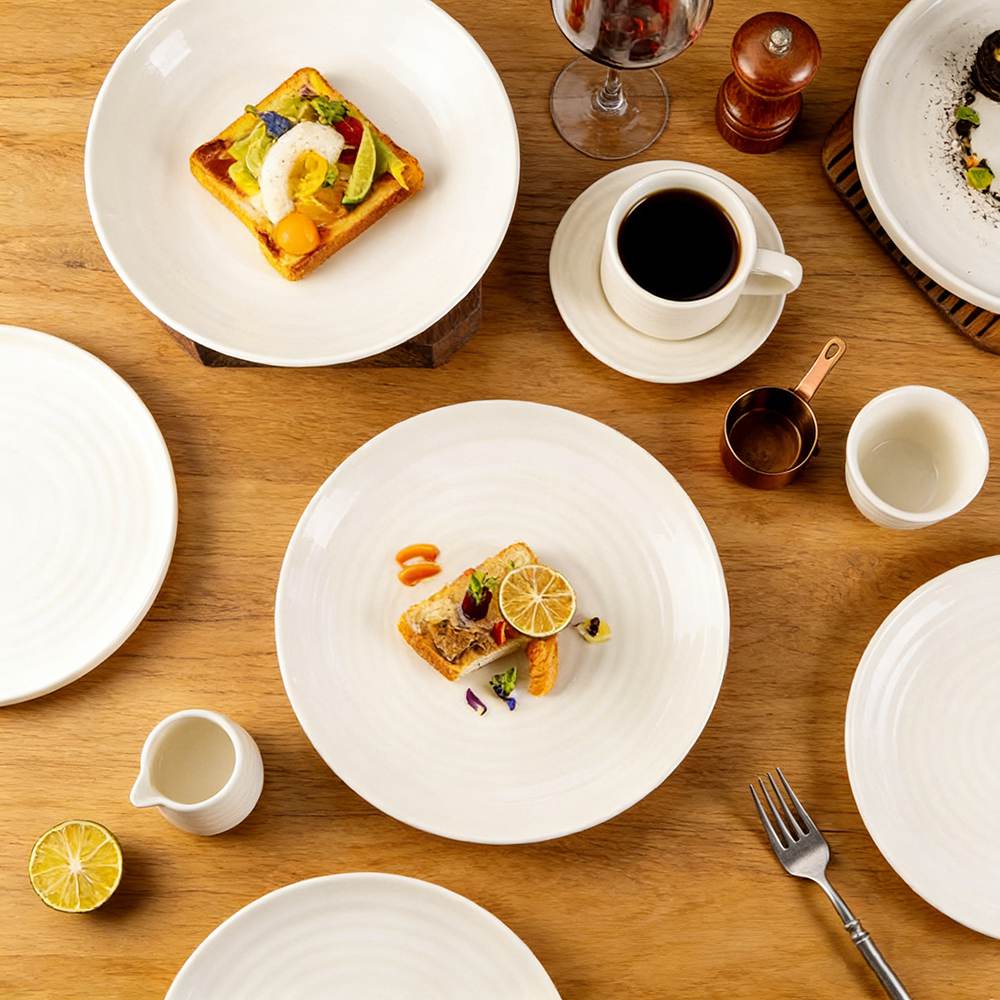 Pure White Swirl Texture Porcelain Dinnerware Set