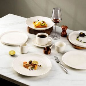 Pure White Swirl Texture Porcelain Dinnerware Set