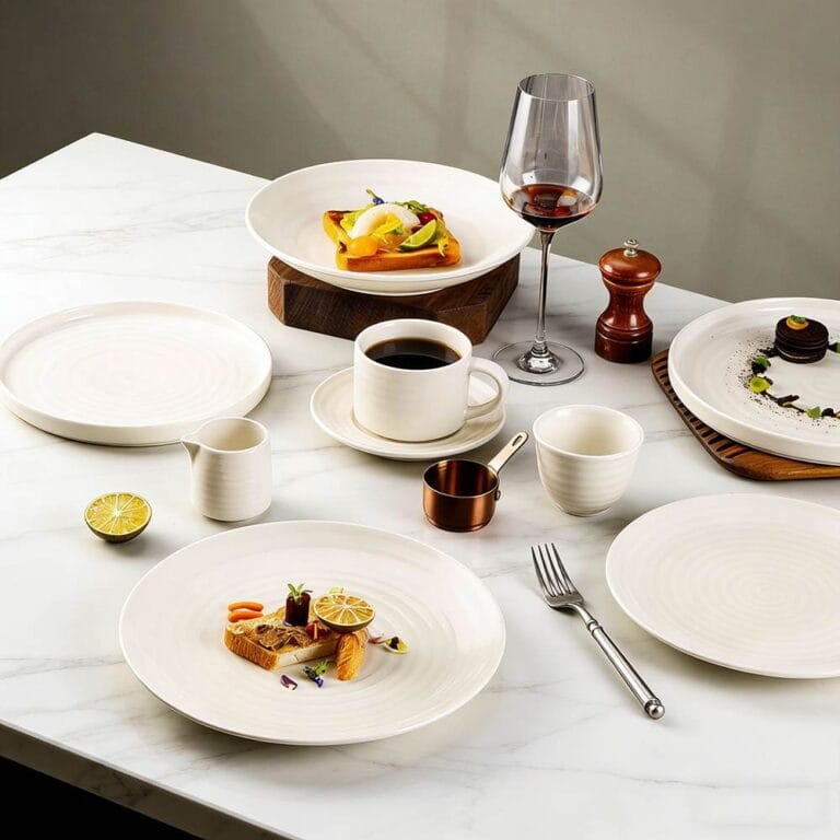Pure White Swirl Texture Porcelain Dinnerware Set