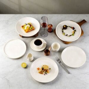 Pure White Swirl Texture Porcelain Dinnerware Set