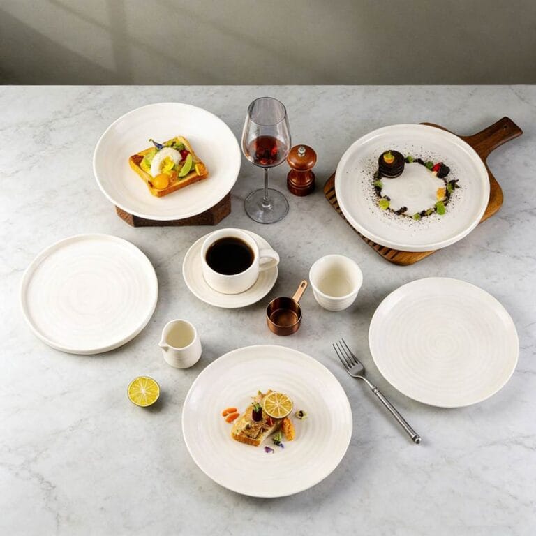 Pure White Swirl Texture Porcelain Dinnerware Set