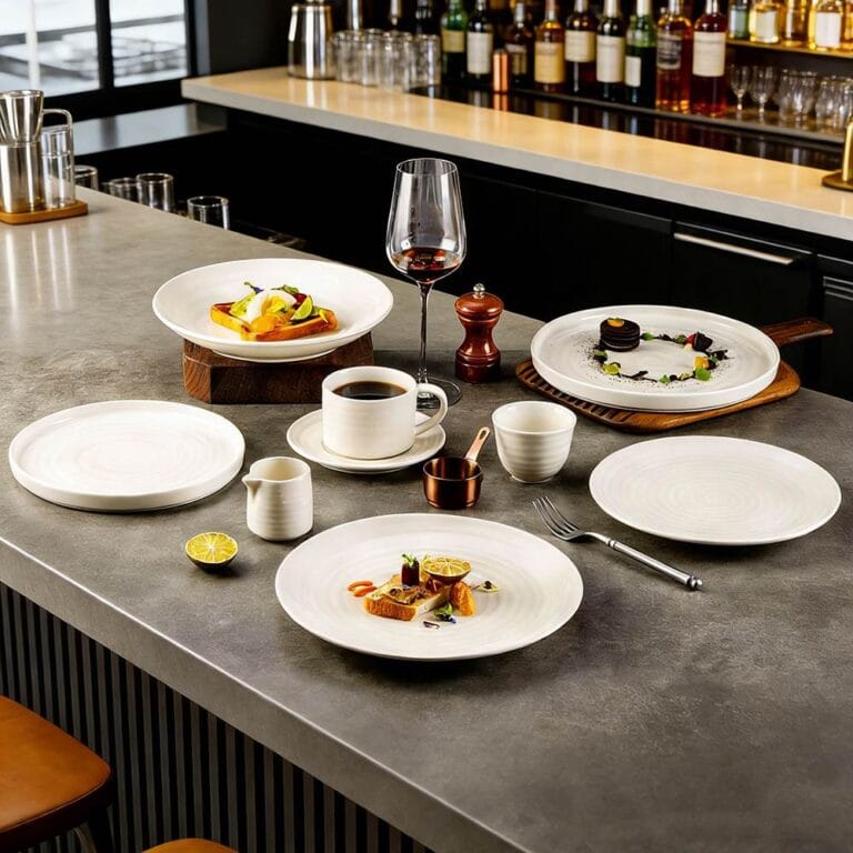 Pure White Swirl Texture Porcelain Dinnerware Set