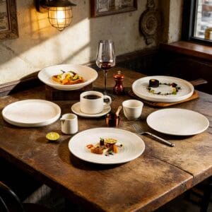 Pure White Swirl Texture Porcelain Dinnerware Set