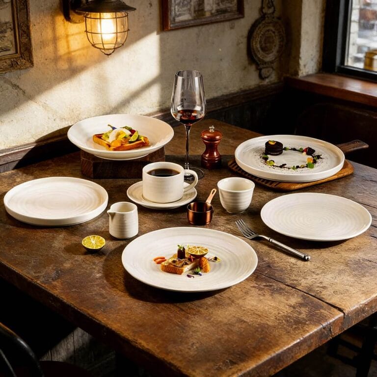 Pure White Swirl Texture Porcelain Dinnerware Set