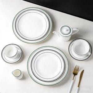 Pure White Two-Tone Stripe Trim Porcelain Tableware Set