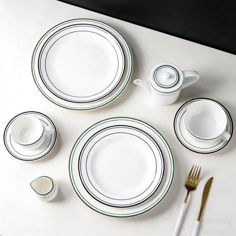 Pure White Two-Tone Stripe Trim Porcelain Tableware Set