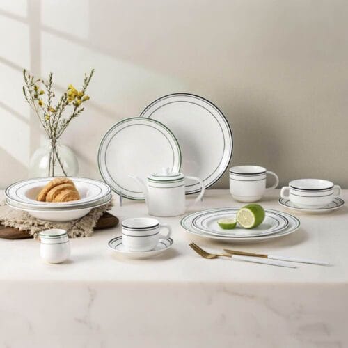 Pure White Two-Tone Stripe Trim Porcelain Tableware Set