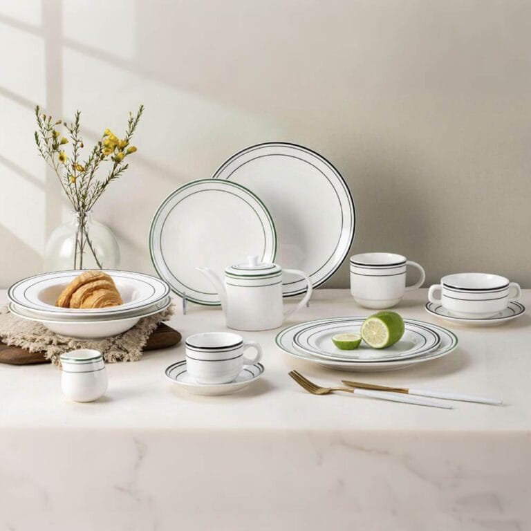 Pure White Two-Tone Stripe Trim Porcelain Tableware Set