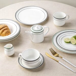 Pure White Two-Tone Stripe Trim Porcelain Tableware Set