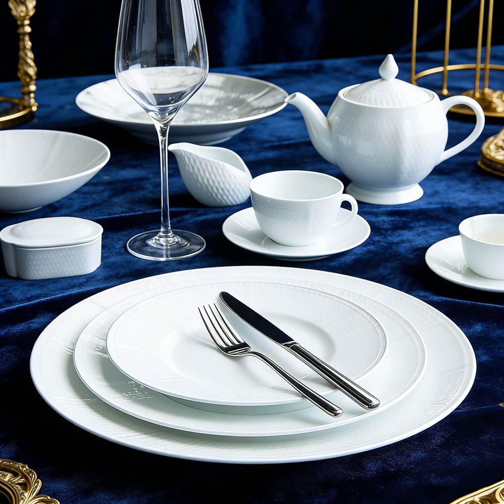Pure White Embossed Porcelain Dinnerware Set
