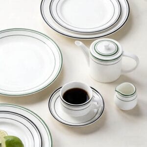 Pure White Two-Tone Stripe Trim Porcelain Tableware Set