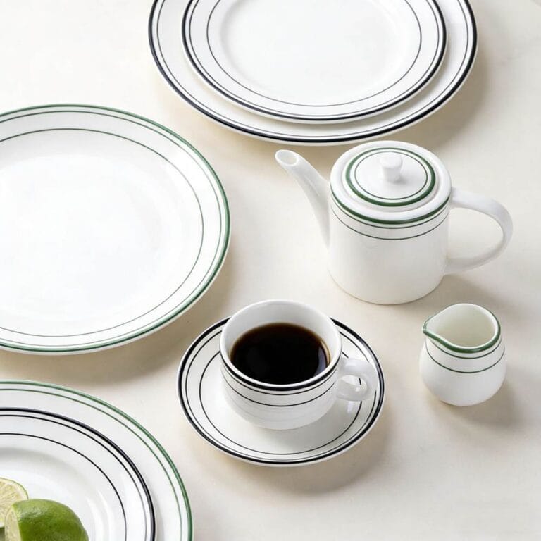 Pure White Two-Tone Stripe Trim Porcelain Tableware Set