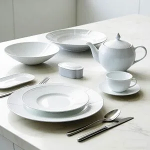 Pure White Embossed Porcelain Dinnerware Set