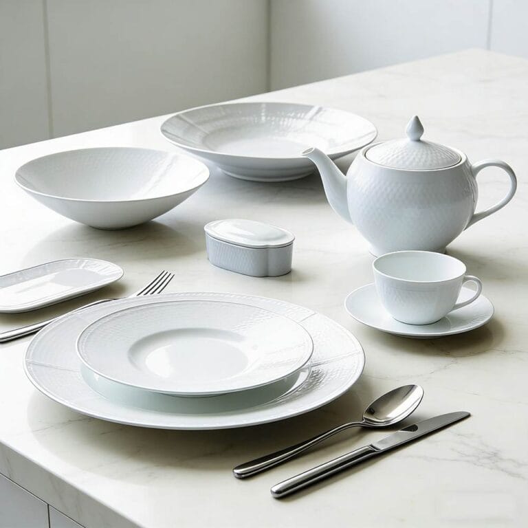 Pure White Embossed Porcelain Dinnerware Set