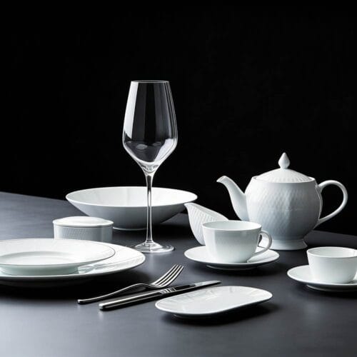 Pure White Embossed Porcelain Dinnerware Set