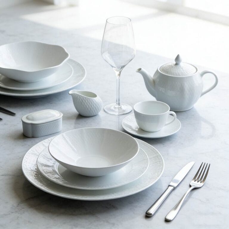 Pure White Embossed Porcelain Dinnerware Set