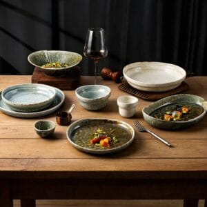 Gray-Green Earthy Vintage Stoneware Glaze Ceramic Tableware Set