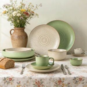Japanese Light Matcha Green Dual-Texture Ceramic Tableware Set
