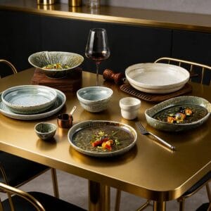 Gray-Green Earthy Vintage Stoneware Glaze Ceramic Tableware Set