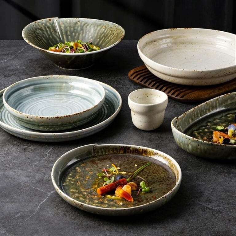 Gray-Green Earthy Vintage Stoneware Glaze Ceramic Tableware Set