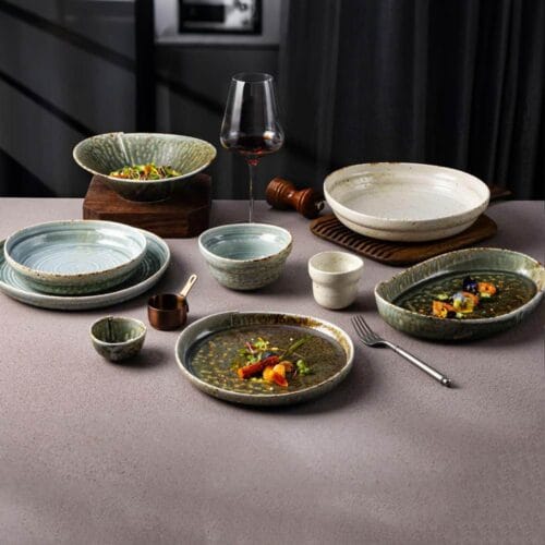 Gray-Green Earthy Vintage Stoneware Glaze Ceramic Tableware Set
