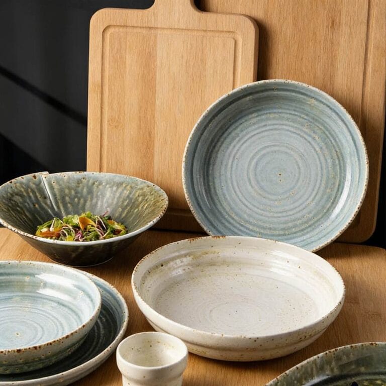 Gray-Green Earthy Vintage Stoneware Glaze Ceramic Tableware Set