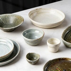 Gray-Green Earthy Vintage Stoneware Glaze Ceramic Tableware Set