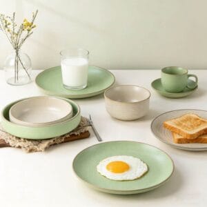 Japanese Light Matcha Green Dual-Texture Ceramic Tableware Set