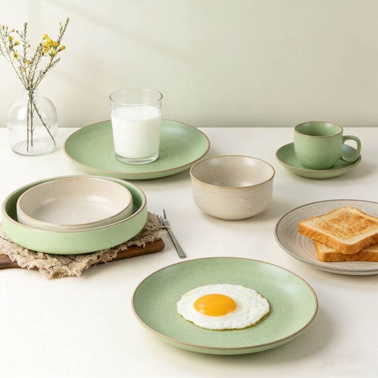 Japanese Light Matcha Green Dual-Texture Ceramic Tableware Set