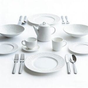 Pure White Granular Embossed Reinforced Porcelain Dinnerware Set