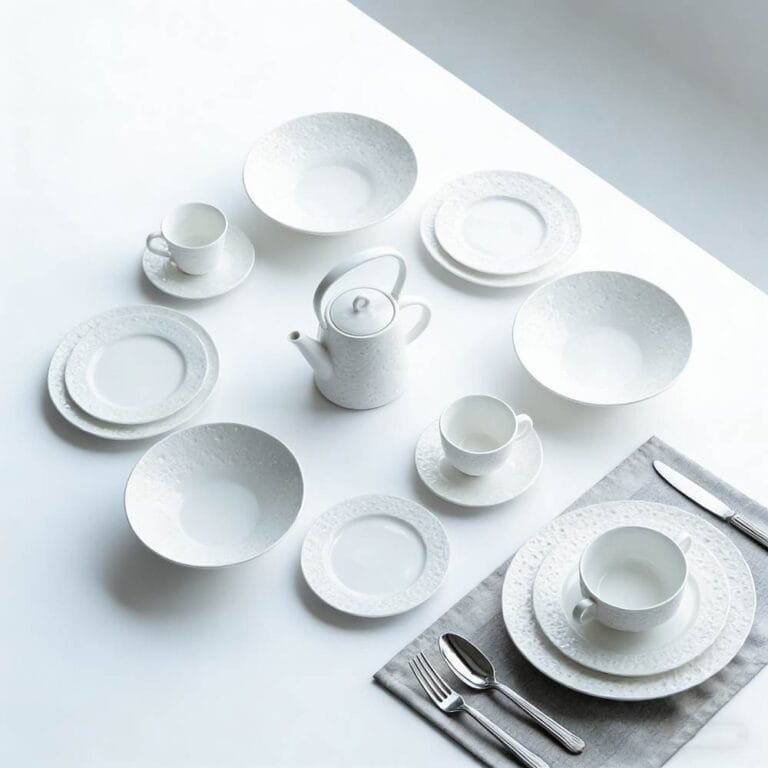 Pure White Granular Embossed Reinforced Porcelain Dinnerware Set