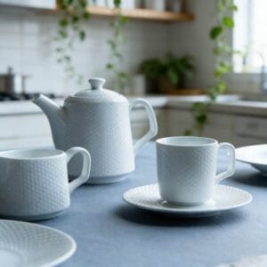 White Diamond-Pattern Embossed Durable Porcelain Dinnerware Set