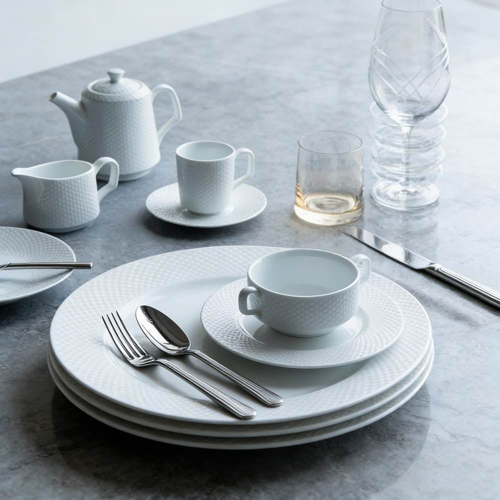 White Diamond-Pattern Embossed Durable Porcelain Dinnerware Set